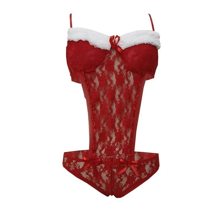 Christmas Lingerie Red Lace Sleepwear